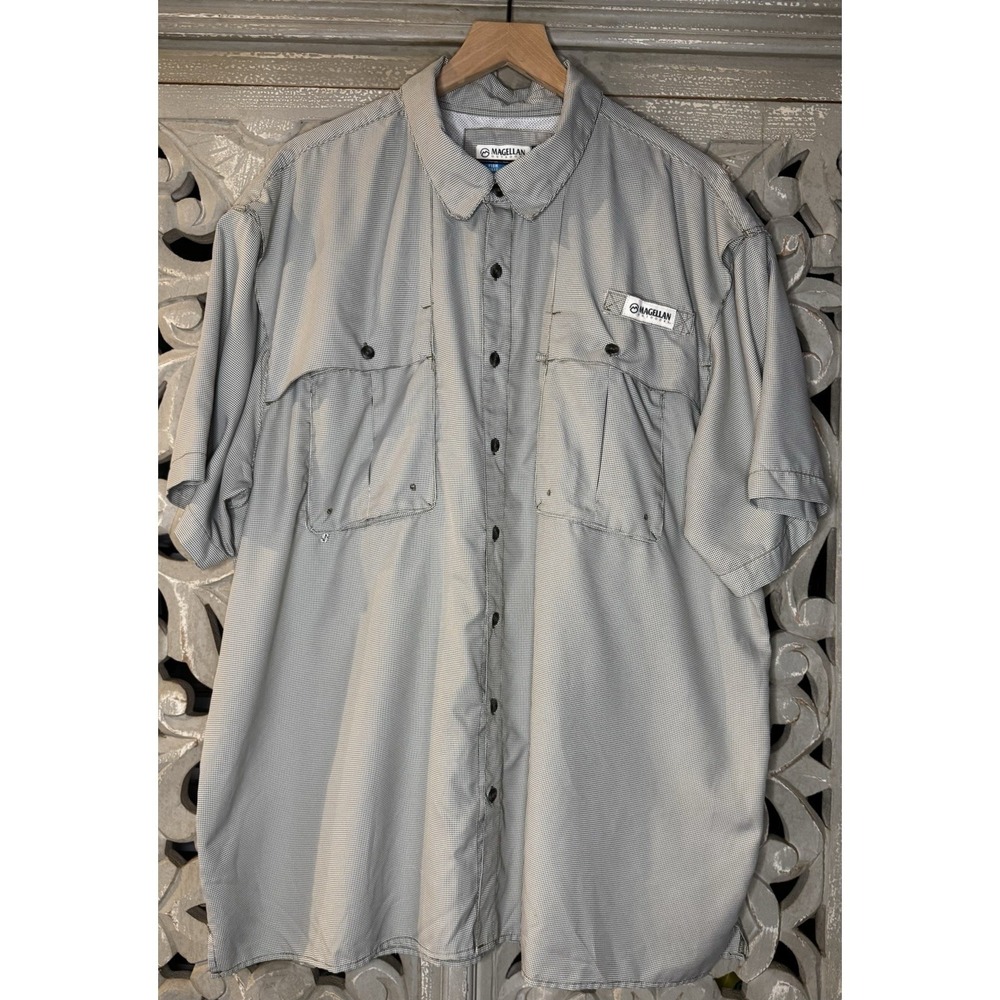 Magellan Outdoors Fish Gear Fishing Shirt Men 2XL Olive Check Vented Relaxed Fit